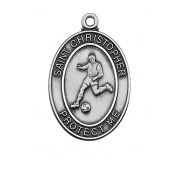 Pewter Oval Soccer Medal w/24 inch Silver Tone Chain Necklace 2Pk