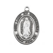 Sterling Silver Guadalupe Medal w/18 Inch Rhodium Chain/Red Gift Box