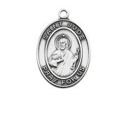 Sterling Silver Saint Jude Medal w/18 Inch Rhodium Chain/Red Gift Box