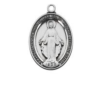 Silver Miraculous Medal w/18 inch Rhodium Chain & Red Gift Box