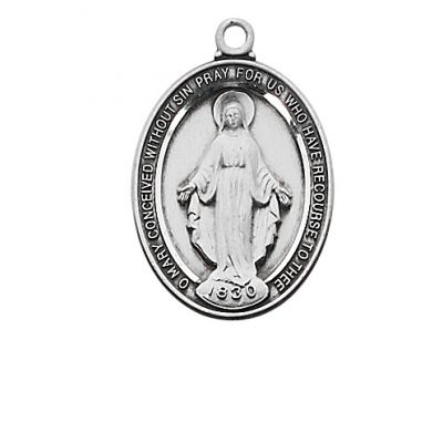 Silver Miraculous Medal w/18 inch Rhodium Chain & Red Gift Box - 735365232277 - L683MI