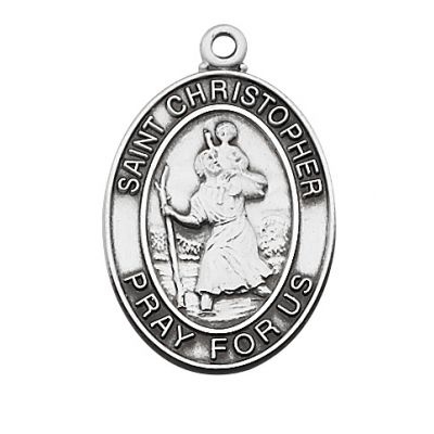 Sterling Saint Christopher Medal w/24 Inch Rhodium Chain/Red Gift Box - 735365234059 - L684CH