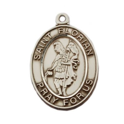 Silver Saint Florian Medal w/24 inch Rhodium Chain & Red Gift Box - 735365349753 - L684FL