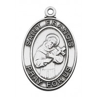 Sterling Silver 1-1/16 inch Saint Francis Medal 24 inch Necklace Chain