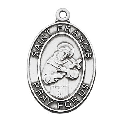 Sterling Silver 1-1/16 inch Saint Francis Medal 24 inch Necklace Chain - 735365233953 - L684FR