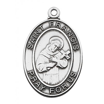 Sterling Silver 1-1/16 inch Saint Francis Medal 24 inch Necklace Chain - 735365233953 - L684FR