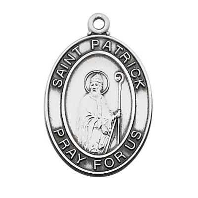 Sterling Silver Saint Patrick Medal 24 inch Necklace Chain & Gift Box - 735365248148 - L684PT