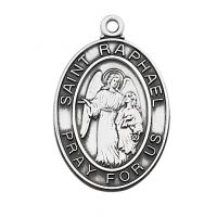 Sterling Silver Saint Raphael Medal 24 inch Necklace Chain & Gift Box
