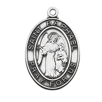 Sterling Silver Saint Raphael Medal 24 inch Necklace Chain & Gift Box - 735365350056 - L684RH