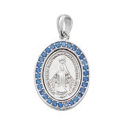 Sterling Silver Blue Stone Miraculous Medal 18" Chain