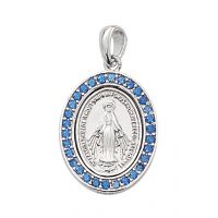 Sterling Silver Blue Stone Miraculous Medal 18" Chain