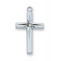 Sterling Silver Cubic Zirconia Cross 18 Inch Necklace Chain/Gift Box