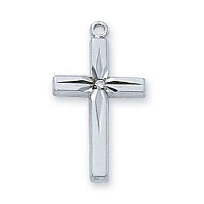 Sterling Silver Cubic Zirconia Cross 18 Inch Necklace Chain/Gift Box - 735365483280 - L7004