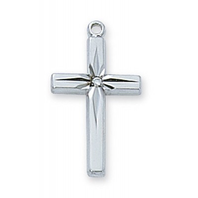 Sterling Silver Cubic Zirconia Cross 18 Inch Necklace Chain/Gift Box - 735365483280 - L7004