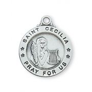 Sterling Silver Small Saint Cecilia 18 inch Necklace Chain & Box