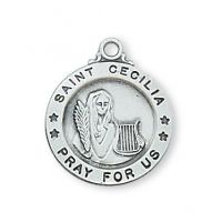 Sterling Silver Small Saint Cecilia 18 inch Necklace Chain & Box