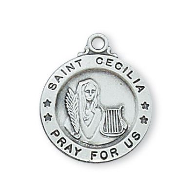 Sterling Silver Small Saint Cecilia 18 inch Necklace Chain & Box - 735365490158 - L700CE