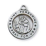 Sterling Silver Saint Peregrine Pendant w/18in. Chain