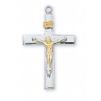 Rhodium 2 Tone Crucifix 18' Ch & Bx