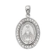 Sterling Silver Miraculous Medal w/Crystal Stones, 18" Chain