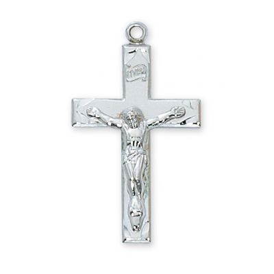 Sterling Silver 1 inch Crucifix 20 Necklace Chain & Gift Box - 735365135936 - L7028