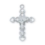 Sterling Silver 15/16 inch Crucifix 18 inch Necklace Rhodium Chain