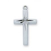 Sterling Silver English 13/16 inch Cross 18 inch Necklace Chain