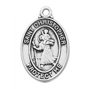 Sterling Silver Saint Christopher w/16" Rhodium Plated Chain