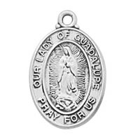 Sterling Silver Baby Guadalupe Medal, 13in. Rhodium Plated Chain