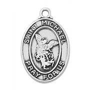 Sterling Silver Saint Michael Medal/16" Rhodium Plated Chain