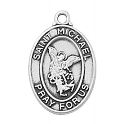 Sterling Silver Saint Michael Medal/16" Rhodium Plated Chain - 735365496259 - L741