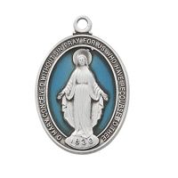 Sterling Silver Blue Miraculous Medal 18" Chain