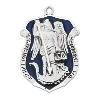 Sterling Silver/Blue Enamel Saint Michael Badge 24in. Chain