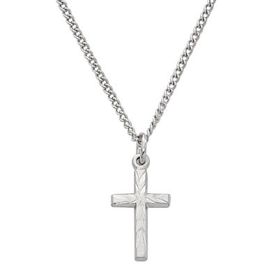 Sterling Silver Baby Cross /13in. Rhodium Chain Clear Plastic Gift Box - 735365495559 - L8001B