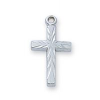 Sterling Silver Baby Cross With 13" Rhodium Chain Deluxe Gift Box