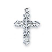Sterling Silver Cross 16" Rhodium Plated Chain & Gift Box