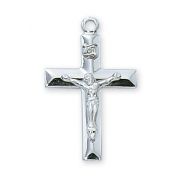 Sterling Silver 7/8 inch Crucifix 18 inch Necklace Rhodium Chain