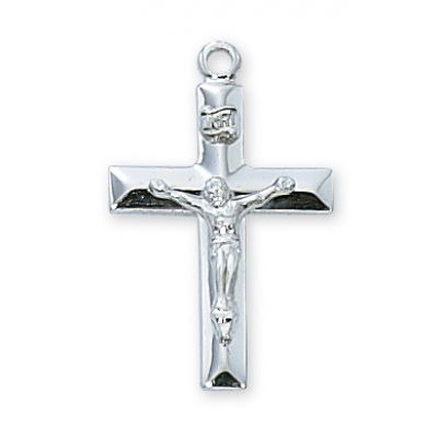 Sterling Silver 7/8 inch Crucifix 18 inch Necklace Rhodium Chain - 735365164356 - L8010
