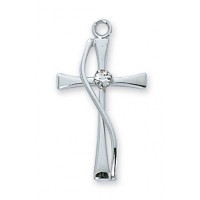 Sterling Silver 7/8 Inch Cross w/Stone 18 Necklace Chain/Gift Box