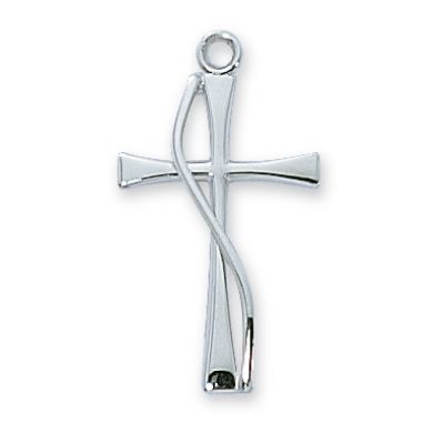 Sterling Silver Cross With Wire 18 inch Chain & Gift Box - 735365595402 - L9023