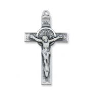 Sterling Silver 1-3/4 inch Saint Benedict Crucifix 24 inch Chain