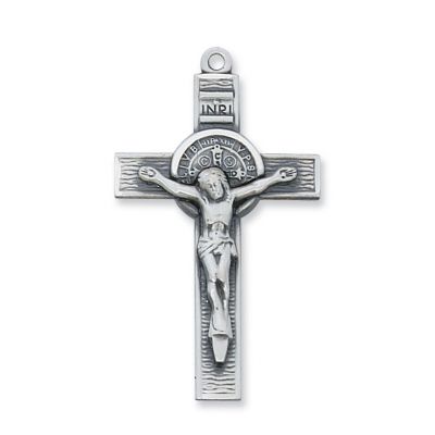 Sterling Silver 1-3/4 inch Saint Benedict Crucifix 24 inch Chain - 735365513369 - L9078