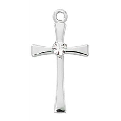Sterling Silver Cross With Crystal 18" Chain & Box - 735365529360 - L9208