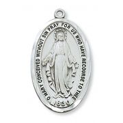 Sterling Silver 1 1/2 inch Miraculous Medal 24 inch Necklace Chain