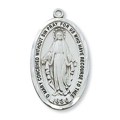 Sterling Silver 1 1/2 inch Miraculous Medal 24 inch Necklace Chain - 735365124817 - LMG1