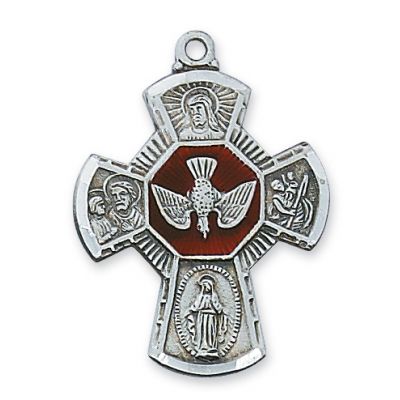 Sterling Silver 4-way Red Enamel Cross 24in Necklace Chain - 735365124848 - LMG5E