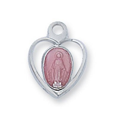 Sterling Silver Miraculous Medal w/Pink Enamel w/16in Chain - 735365483150 - LMHP