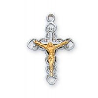 Sterling Silver 2-Tone Crucifix 16in Necklace Chain