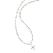 16" Pearl & Crystal Cross Necklace