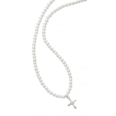 16" Pearl & Crystal Cross Necklace 735365514618 - NK132C